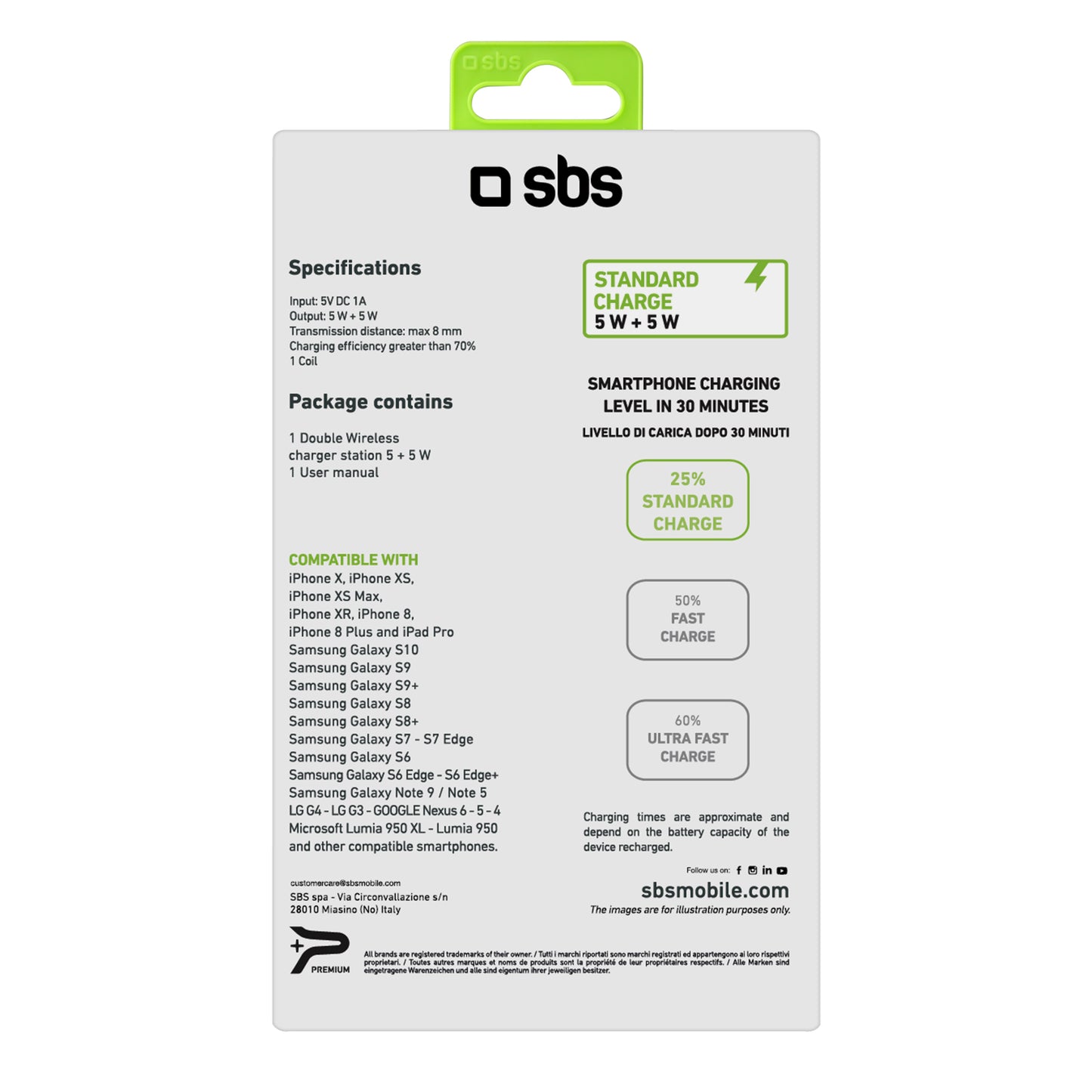 SBS Draadloos Opladen Dual Base 5W + 5W