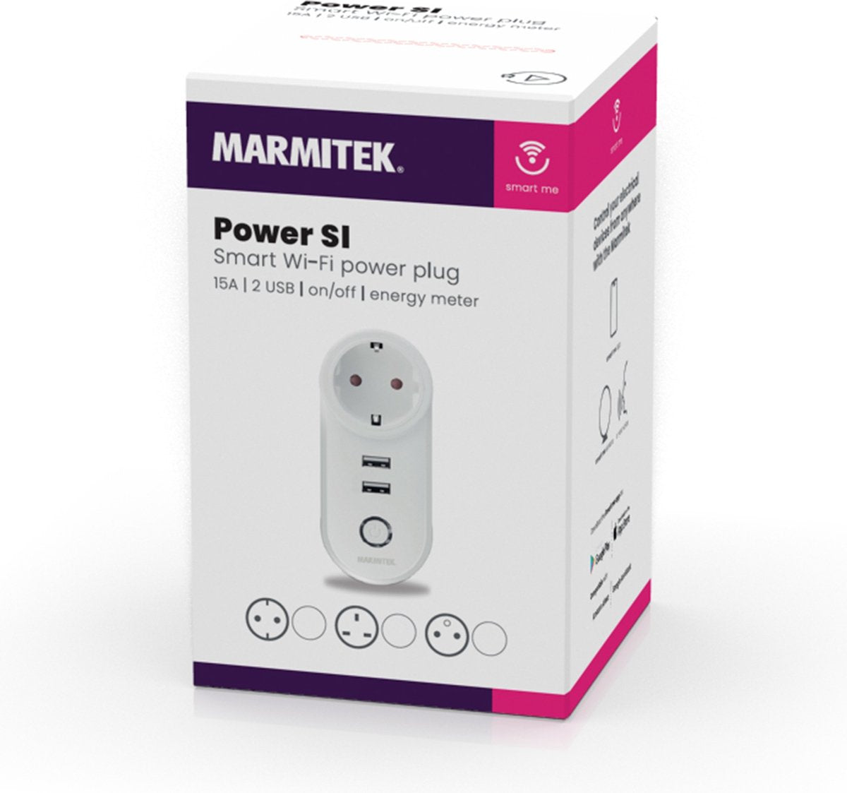 Marmitek Power SI Slimme WiFi Stekker – 15A – 2x USB – Energiemeter – Wit