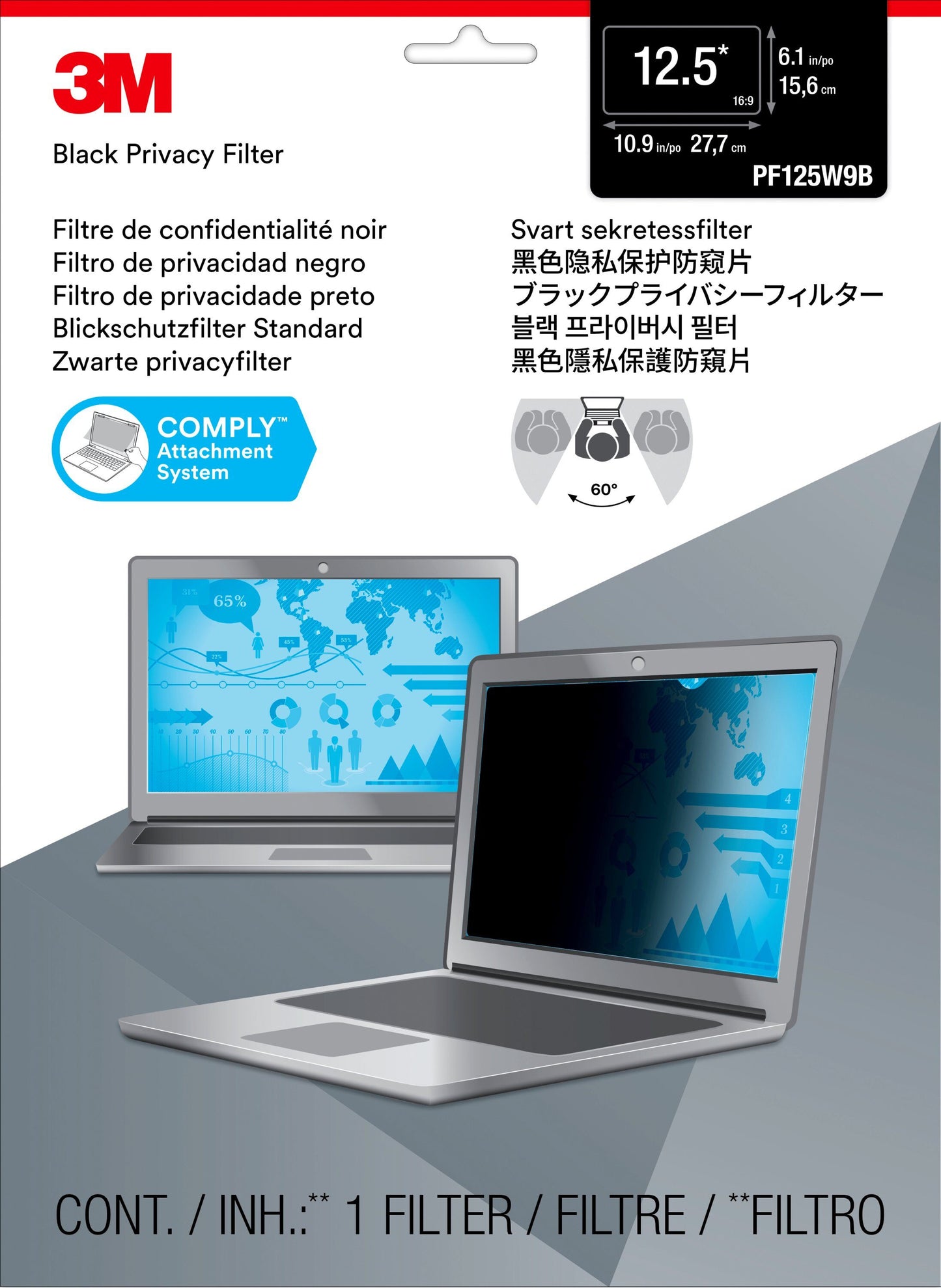 3M Privacy filter 12.5" breedbeeld 16:9 - PF125W9B