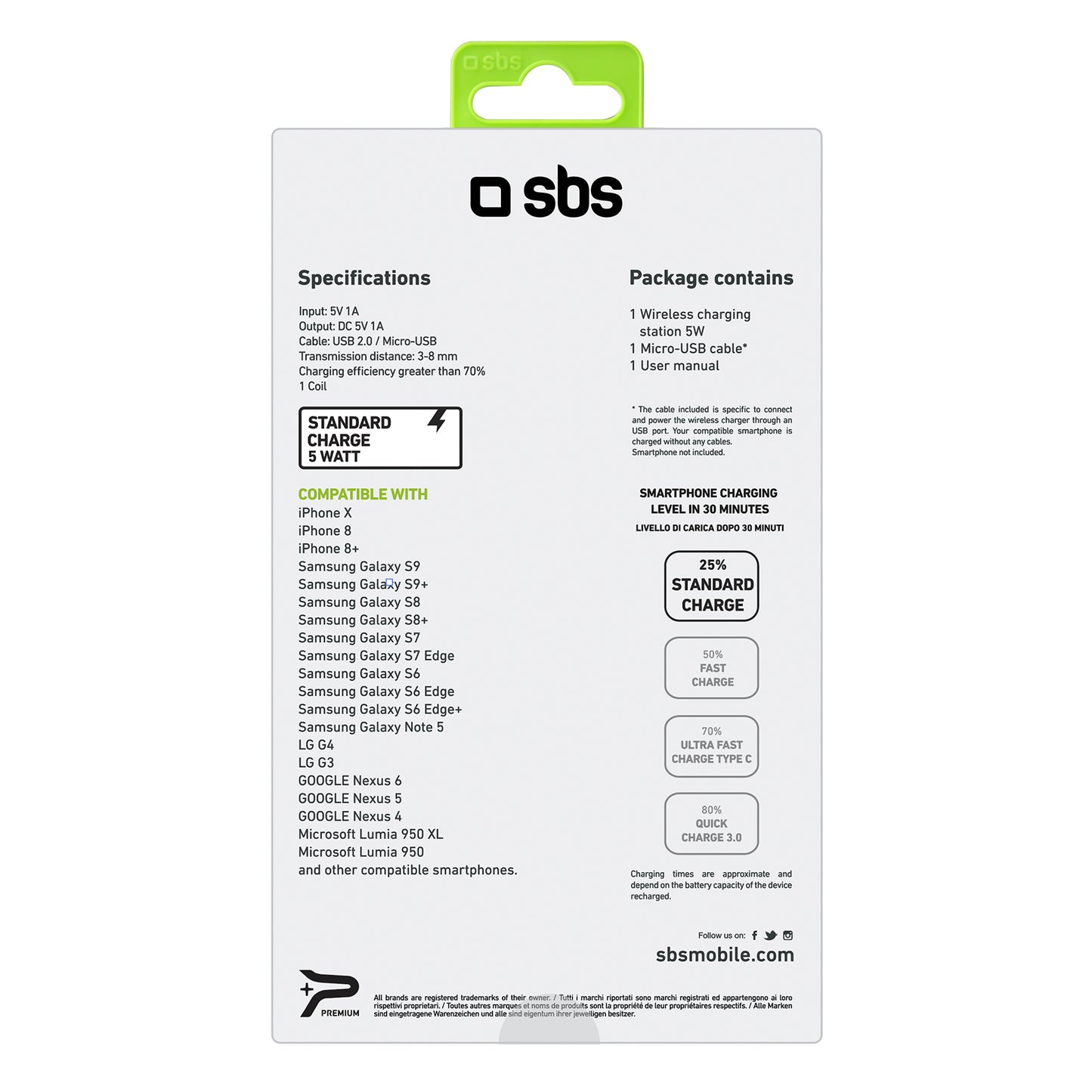 SBS 5W draadloos oplaadstation QI-gecertificeerd - Zwart