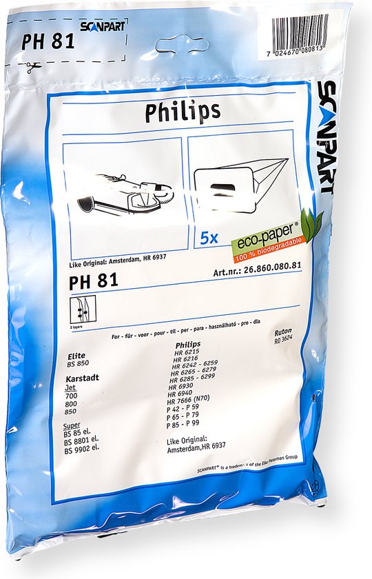 Scanpart stofzuigerzakken 5 stuks - Geschikt voor Philips - Amsterdam HR6937 - Alternatief