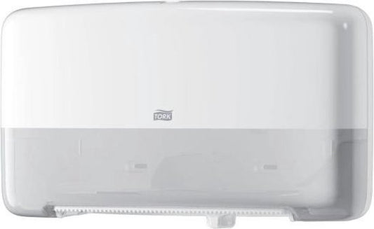 Tork Twin Mini Jumbo Toiletpapier Dispenser Wit T2, Gesloten, Elevation Lijn (555500)