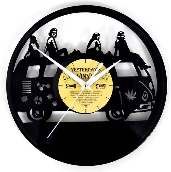 Vinyl klok hippie bus – LP wandklok - Met geschenkverpakking